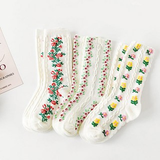 女童浪漫花朵編織半筒襪3件組