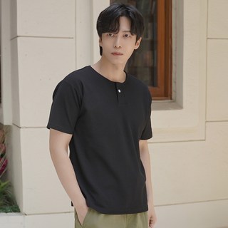 TOWNCLO 男士單釦華夫格亨利領短袖T恤