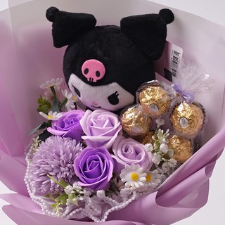 morningscent 초콜릿 입학식 축하 졸업식 산리오 진주레이스 페레로로쉐 비누꽃다발, 쿠로미 퍼플