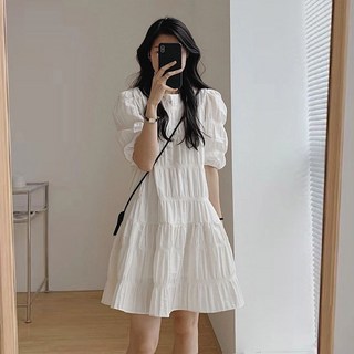 Elsso 褶皺細節短袖迷你洋裝, 白色