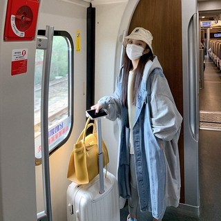 PEONIST 女款拼色牛仔長版連帽外套