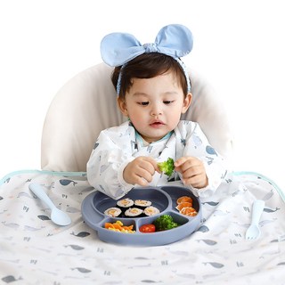 Baby Claw 嬰兒食品防水圍兜長袖常規型, 鯨藍, 1件, 1個