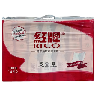 RICO 紅牌 花紋連續抽取式衛生紙, 14包, 1袋