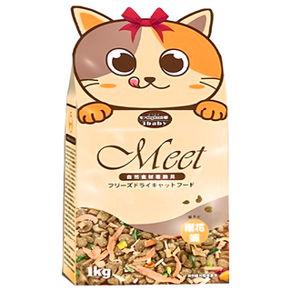 3baby 三個寶 遇見Meet無穀什錦凍乾貓飼料 櫻花蝦口味 1kg 無穀物添加 嗜口性佳, 雞肉 + 櫻花蝦, 1袋
