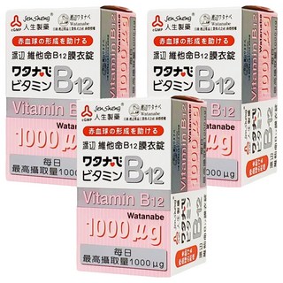 Jen Sheng 人生製藥 渡邊 維他命B12膜衣錠 1000mcg, 60顆, 3盒