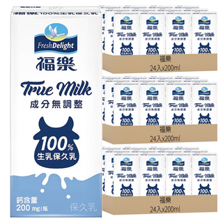 福樂 100%生乳保久乳, 72入, 200ml