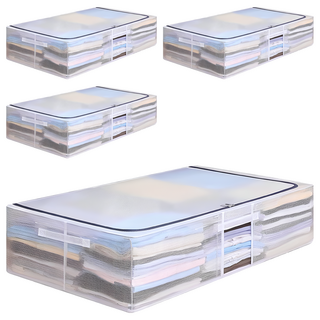 超大防水床底收納箱 PVC/合金支架 容量:約70L, 加大(80 x 47 x 18cm), 透明, 4個