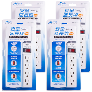 Mayka 明家電腦用1開關延長線 SP-408-6 15A安全過載保護, 1.8m, 白色, 4組