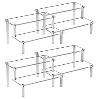 收納部屋 壓克力 雙層 階梯式 公仔展示架 桌面收納層架 20cm, 透明色, 4個