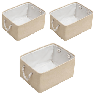 菓拉小舖 可折疊棉麻衣服收納箱, 米色, 3個