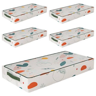 床下收納 防潮防塵棉被衣服外套收納箱 70 x 45 x 20cm, 幾何植物 白色, 5個