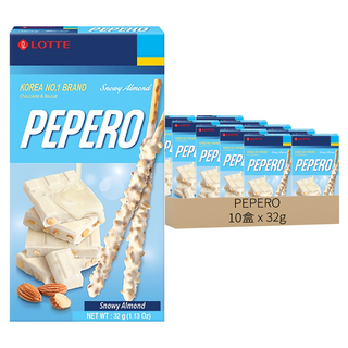 LOTTE PEPERO 杏仁白巧克力棒, 雪花杏仁, 32g, 10盒