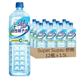 Super Supau 舒跑鹼性離子水, 埔里水源純淨，甘甜好喝，瓶身減塑設計，環保健康，符合國家標準，品質保證, 1.5L, 12瓶