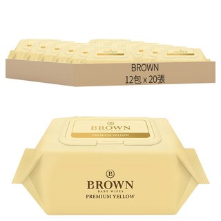 BROWN Premium 低刺激壓紋濕紙巾 掀蓋式, 20張, 12包