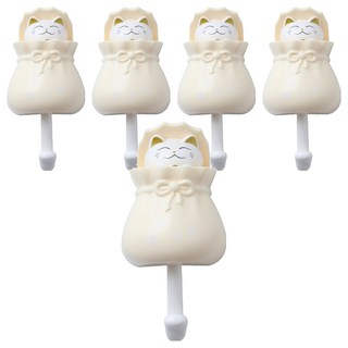 小麥購物 可愛福袋貓咪掛勾 L1033, 5個, 黃色