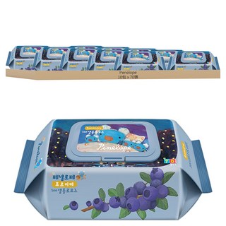 Penelope 掀蓋式藍色款嬰兒用濕紙巾, 70張, 10包