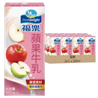 福樂 蘋果牛奶 120mg/瓶 酸甜蘋果汁, 200ml, 24入