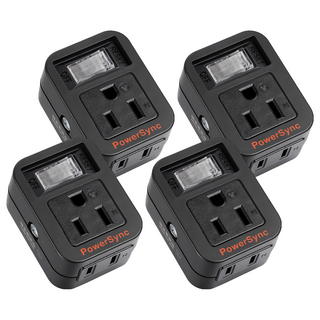 PowerSync 群加 2P+3P 1開2插防雷擊壁插 TC2M12S0, 黑色, 4個, 5.8cm