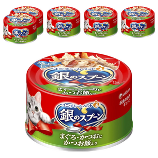 unicharm pet 銀湯匙 貓罐頭, 100% 魚肉, 多種美味魚肉組合, 鮪魚+鰹魚+柴魚片, 70g, 6罐