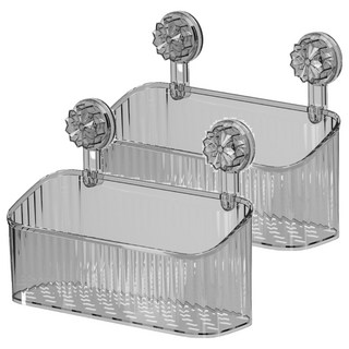 FANCY LIFE 吸盤式收納置物架 大, 透明灰, 2個