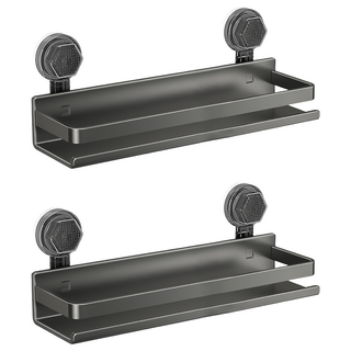 小麥購物 吸盤置物架 C608 40cm 槍灰色 - 免釘安裝 浴室收納好幫手, 2個