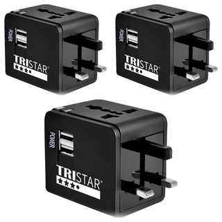 TRISTAR 三星牌 萬國充電器轉換插頭 3孔 TS-USB170, 3個, 6.3cm, 霧夜黑
