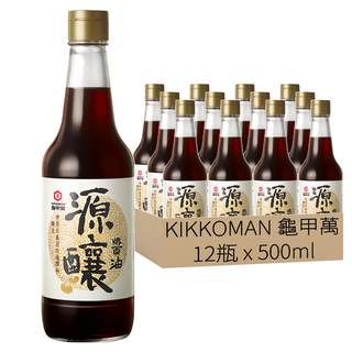 KIKKOMAN 龜甲萬 源釀醬油 Set 100%純釀造 使用非基因改造大豆 500ml, 12瓶