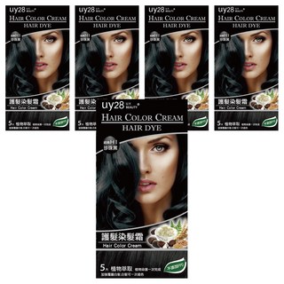 uy28 優雅美體 護髮染髮霜 植粹添加 不含PPD, 黑檀 經典珍珠黑, 5盒