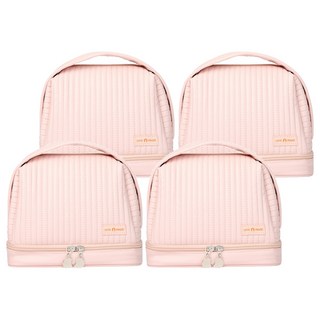 iSFun 奶油條紋 防水化妝包 雙層手提收納包 附可拆式筆袋 醫生包大開口設計, 粉色, 4個