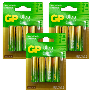 GP Batteries 超霸 Ultra 特強鹼性電池3號 AA, 4顆, 3組