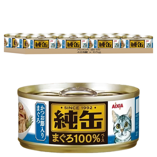 AiXiA 純缶 貓用食品, 鮪魚 + 乾鰹魚, 65g, 48罐
