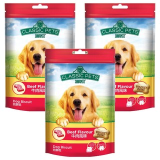 CLASSIC PETS 加好寶 狗餅乾，牛肉風味，幫助清潔牙垢，防潮夾鏈設計, 300g, 3包