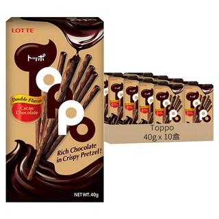 LOTTE Toppo 可可巧克力口味夾心餅乾棒 濃郁巧克力, 40g, 10盒