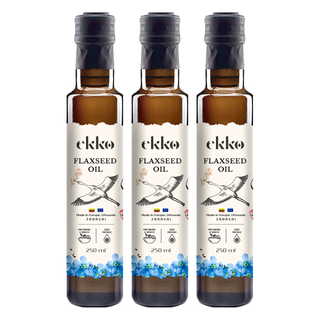 Ekko 冷壓初榨亞麻籽油 250ml, 立陶宛波羅的海亞麻籽, omega 3, 發煙點107度C, 適合涼拌沙拉或生飲, 未經化學精煉, 3瓶