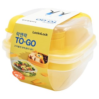 LocknLock Togo 沙拉保鮮盒 黃色, 保鮮盒950ml+隔板+迷你醬料盒+密封蓋+叉勺+塑膠刀, 1組