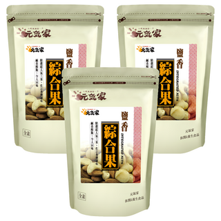 元氣家 烘焙鹽香綜合果, 精選特大腰果、夏威夷果、杏仁果, 低溫烘焙, 薄鹽調味, 200g, 3包