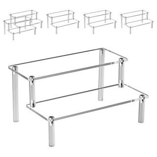收納部屋 壓克力展示架20cm 雙層 透明色 階梯式公仔展示架 桌面收納架, 6個