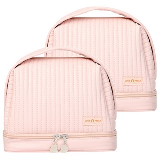 奶油條紋 防水盥洗化妝收納醫生手提包, 粉色, 2個