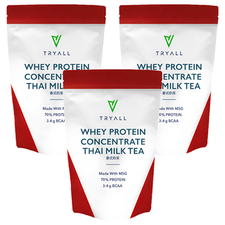 TRYALL 濃縮乳清蛋白粉 泰式奶茶 每份含3.4公克支鏈胺基酸黃金比例 單純無添加, 500g, 3包