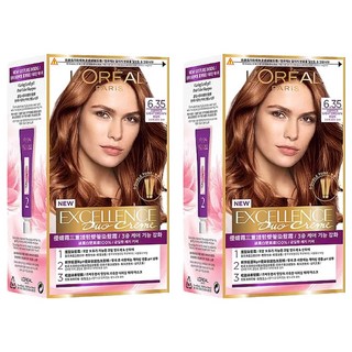 L'OREAL PARiS 巴黎萊雅 優媚霜三重護髮雙管染髮霜,輕鬆補染局部蓋白 省用量 升級養護配方, 6.35 琥珀棕, 2組