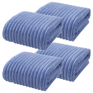 悅棉 加厚加大親膚雲朵浴巾 高密度珊瑚絨, 深海藍, 4條