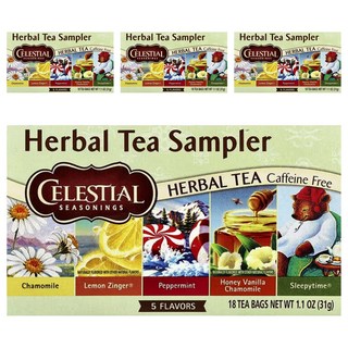 CELESTIAL SEASONINGS 詩尚草本 草本綜合茶, 洋甘菊 4包 + 薄荷茶 4包 + 檸檬活力茶 3包 + 蜂蜜香草洋甘菊茶 3包 + 睡前茶 4包, 4盒
