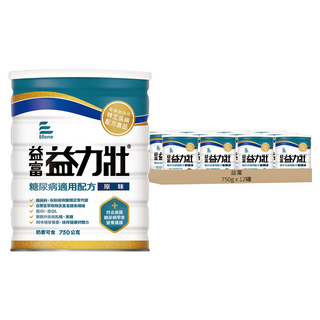 益富 益力壯 糖尿病配方 營養均衡配方奶粉 原味, 750g, 12罐