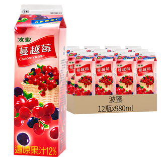 波蜜 蔓越莓, 980ml, 12瓶