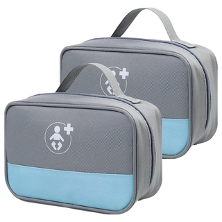 iSFun 撞色牛津 手提鋪棉十字醫藥化妝包, 2個, 灰色/藍色