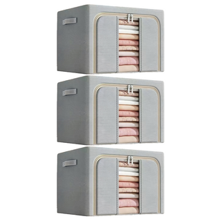 小麥購物 大容量透明大視窗衣物棉被收納箱 L2392 100L, 3個, 灰色