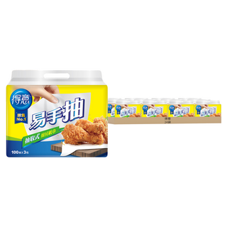 得意 抽取式廚房紙巾 易手抽 食用級 乾淨不沾手 輕鬆抽取 100抽, 3包, 16袋