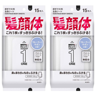 MEN's Biore ONE 髮顏體全身用溼巾 清新果香皂香 15張, 2包, 15g
