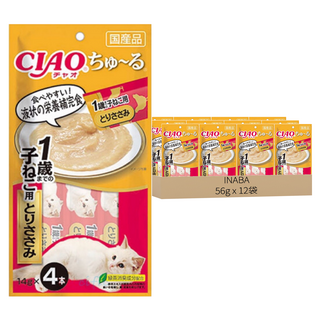 INABA CIAO 啾嚕 肉泥 1歲幼貓用 雞肉泥 SC-174 14gx4本, 雞肉, 56g, 12袋
