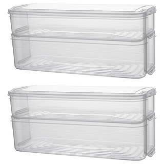 可疊加透明食物收納保鮮盒 2層-冰箱保鮮收納好幫手, 13 x 12.5 x 31cm, 2個